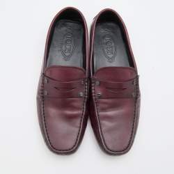 Pre Owned Tod's Burgundy Leather Slip On Loafers Size 41.5