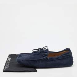 Pre Owned Tod's Navy Blue Suede Bow Slip On Loafers Size 45.5