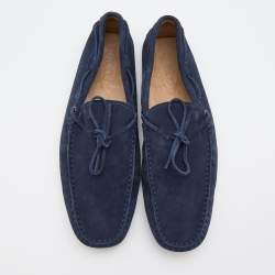 Pre Owned Tod's Navy Blue Suede Bow Slip On Loafers Size 45.5