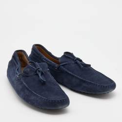 Pre Owned Tod's Navy Blue Suede Bow Slip On Loafers Size 45.5