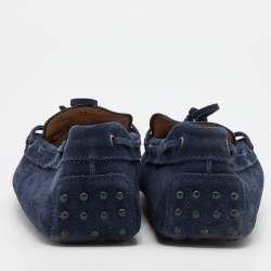 Pre Owned Tod's Navy Blue Suede Bow Slip On Loafers Size 45.5