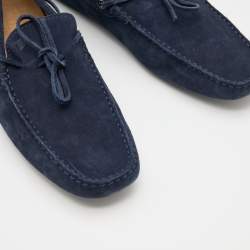 Pre Owned Tod's Navy Blue Suede Bow Slip On Loafers Size 45.5