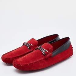 Pre Owned Tod's For Ferrari Red/Black Suede Slip On Loafers Size 44