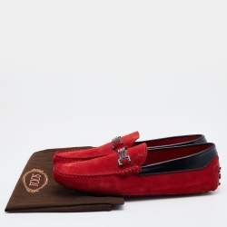 Pre Owned Tod's For Ferrari Red/Black Suede Slip On Loafers Size 44