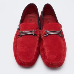 Pre Owned Tod's For Ferrari Red/Black Suede Slip On Loafers Size 44