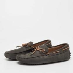 Pre Owned Tod's Grey Suede City Gommino Bow Loafers Size 41
