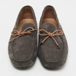 Pre Owned Tod's Grey Suede City Gommino Bow Loafers Size 41