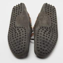 Pre Owned Tod's Grey Suede City Gommino Bow Loafers Size 41