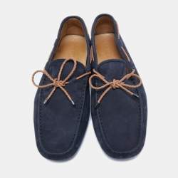 Pre Owned Tod's Blue Suede City Gommino Bow Loafers Size 41