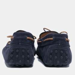 Pre Owned Tod's Blue Suede City Gommino Bow Loafers Size 41