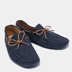 Pre Owned Tod's Blue Suede City Gommino Bow Loafers Size 41
