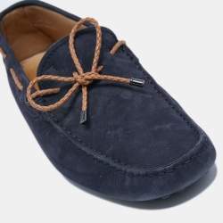 Pre Owned Tod's Blue Suede City Gommino Bow Loafers Size 41