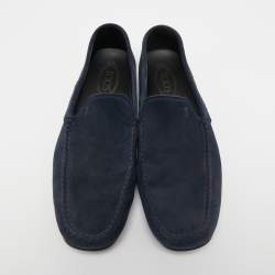 مملوكة مسبقًا Tod's Navy Blue Suede Slip On Loafers Size 44.5
