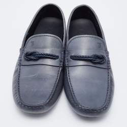 Pre Owned Tod's Grey Leather Braided Bow Slip On Loafers Size 41