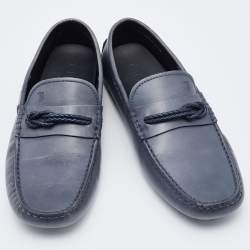 Pre Owned Tod's Grey Leather Braided Bow Slip On Loafers Size 41
