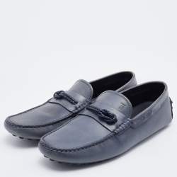 Pre Owned Tod's Grey Leather Braided Bow Slip On Loafers Size 41