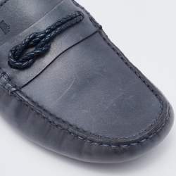 Pre Owned Tod's Grey Leather Braided Bow Slip On Loafers Size 41