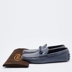 Pre Owned Tod's Grey Leather Braided Bow Slip On Loafers Size 41