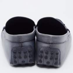 Pre Owned Tod's Grey Leather Braided Bow Slip On Loafers Size 41