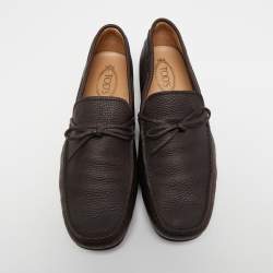 Pre Owned Tod's Brown Leather Slip On Loafers Size 45.5