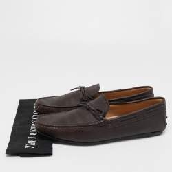 Pre Owned Tod's Brown Leather Slip On Loafers Size 45.5