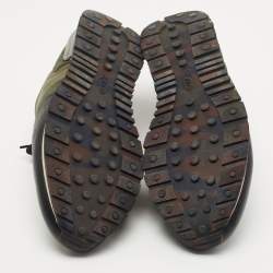 Pre Owned Tods Green/Black Nylon and Leather Low Top Sneakers Size 46.5