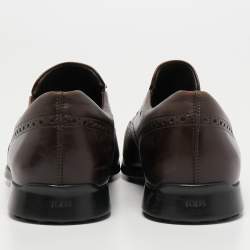 Pre Owned Tod's Brown Brogue Leather Slip On Loafers Size 43