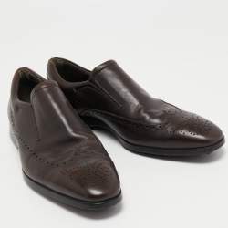 Pre Owned Tod's Brown Brogue Leather Slip On Loafers Size 43