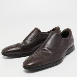 Pre Owned Tod's Brown Brogue Leather Slip On Loafers Size 43
