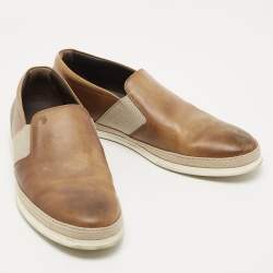 Pre Owned Tod's Two Tone Leather Espadrille Slip On Loafers Size 44.5