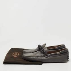 Pre Owned Tod's Grey Leather Slip On Loafers Size 44