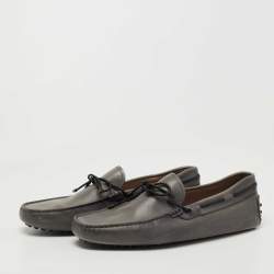 Pre Owned Tod's Grey Leather Slip On Loafers Size 44