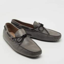 Pre Owned Tod's Grey Leather Slip On Loafers Size 44