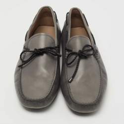 Pre Owned Tod's Grey Leather Slip On Loafers Size 44