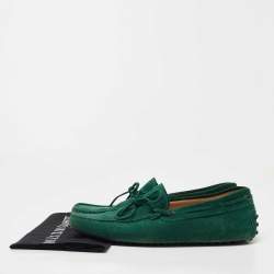 Tod's Green Suede Bow Slip On Loafers Size 43