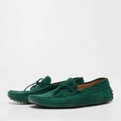 Tod's Green Suede Bow Slip On Loafers Size 43