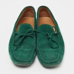 Tod's Green Suede Bow Slip On Loafers Size 43