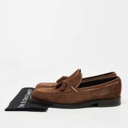 مملوكة مسبقًا Tod's Brown Suede Bow Slip On Loafers Size 45