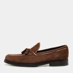 مملوكة مسبقًا Tod's Brown Suede Bow Slip On Loafers Size 45