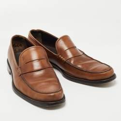 Pre Owned Tod's Brown Leather Slip On Loafers Size 45  