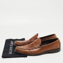 Pre Owned Tod's Brown Leather Slip On Loafers Size 45  