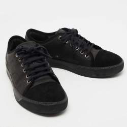 Pre Owned Lanvin Black Leather and Suede Lace Up Sneakers Size 41