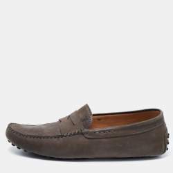 مملوكة مسبقًا Tod's Dark Grey Nubuck Leather Gommini Loafers Size 42