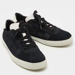 Tods Navy Blue/White Suede and Leather Low Top Sneakers Size 41.5