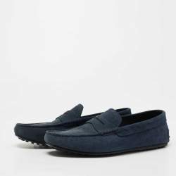 Pre Owned Tod's Blue Suede Gommini Loafers Size 41.5