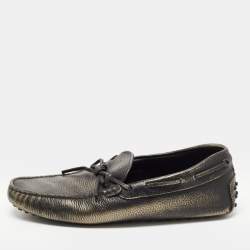 Tod's Metallic Leather Bow Slip On Loafers Size 42.5 