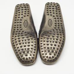Tod's Metallic Leather Bow Slip On Loafers Size 42.5 