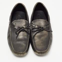 Tod's Metallic Leather Bow Slip On Loafers Size 42.5 
