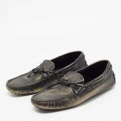 Tod's Metallic Leather Bow Slip On Loafers Size 42.5 