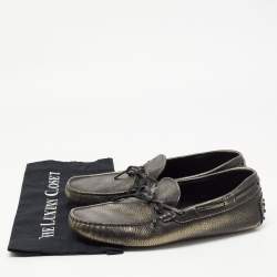 Tod's Metallic Leather Bow Slip On Loafers Size 42.5 
